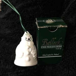 Belleek Snowman Bell Ornament NIB